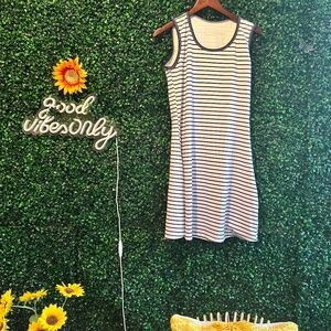 Kristine Grace White and Navy Pinstripe Sleeveless Dress Size Small